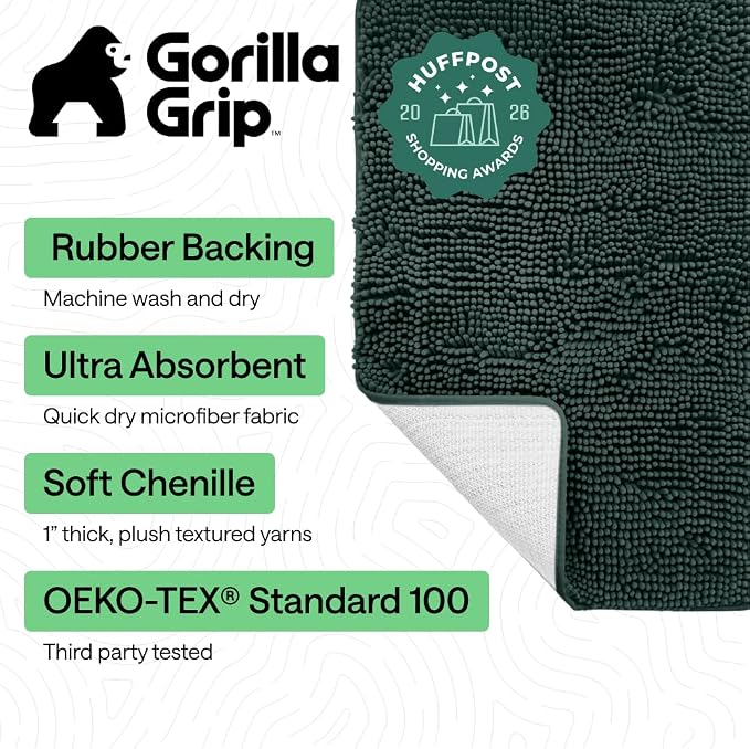 GORILLA GRIP Bath Rug Mat 30x20, Thick Soft Absorbent Chenille, Quick Dry - Image 2