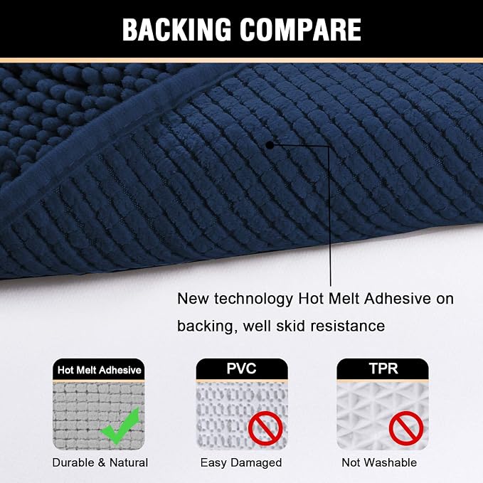 H.VERSAILTEX Navy Bath Mat, Bathroom Rug 36 x 24 Non Slip Bath Mats - Image 6