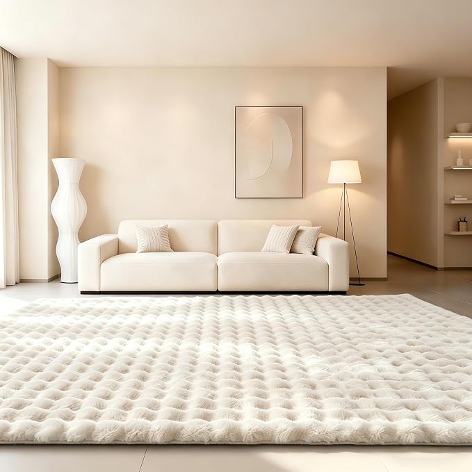 Creamy White Rabbit Plush Rug 6'x9', Fluffy Faux Fur Shaggy Area Rug - Image 3