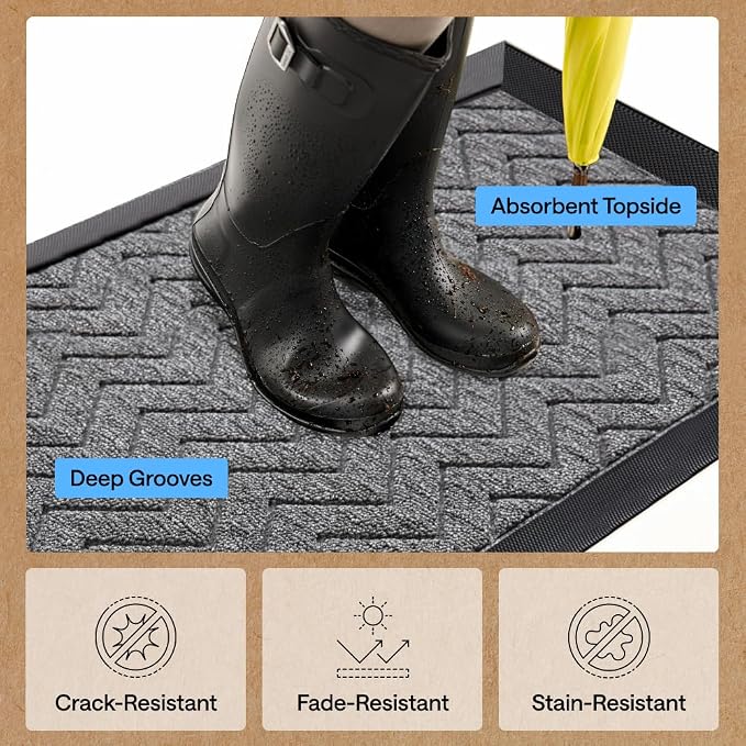GORILLA GRIP 100% Waterproof All-Season WeatherMAX Doormat, US Designed Natural - Image 5