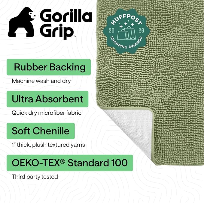 GORILLA GRIP Bath Rug Mat 48x17, Soft Absorbent Chenille, Quick Dry Microfiber - Image 2