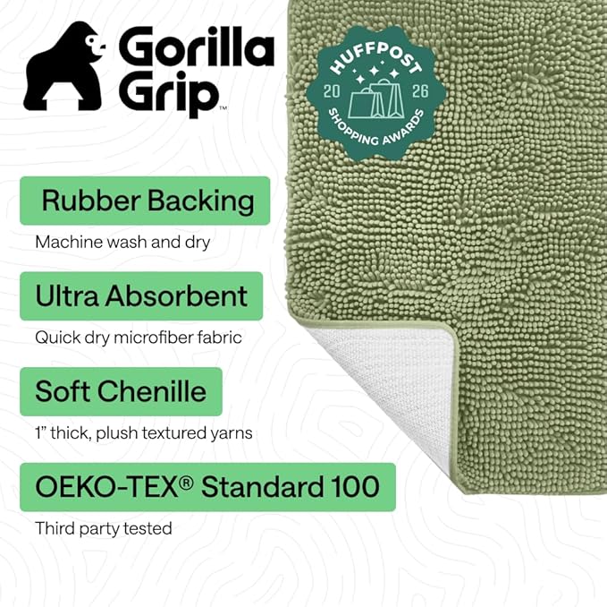 GORILLA GRIP Bath Rug Mat 48x24, Soft Absorbent Chenille, Quick Dry Microfiber - Image 2