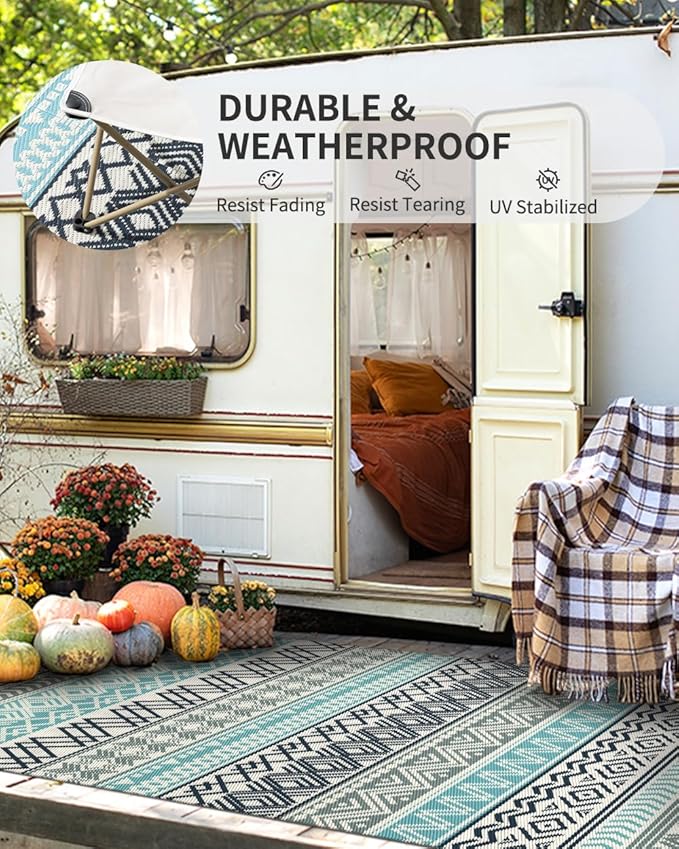 MontVoo Outdoor Rug Carpet Waterproof-Patio Rug Mat 5x8 Reversible RV Outdoor - Image 4