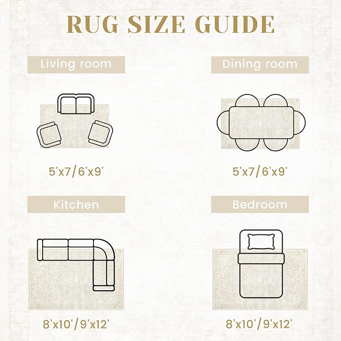 5x7 Area Rugs for Living Room: Washable Vintage Floral Rug Low Pile Non-Slip - Image 7