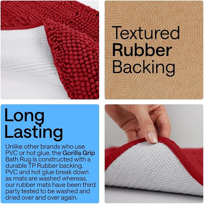 GORILLA GRIP Bath Rug Mat 60x24, Thick Soft Absorbent Chenille, Quick Dry - Image 3