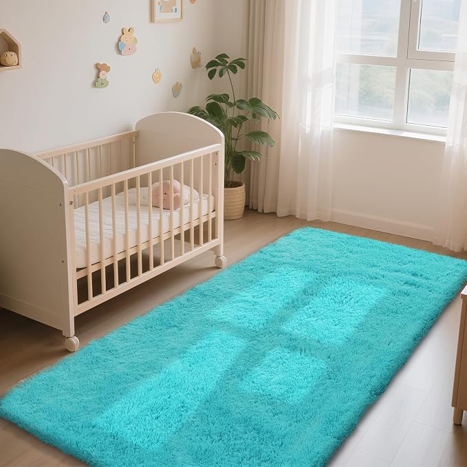 Teal Blue Rug Fluffy Rugs, 3x7 Teal Area Rugs - Image 2