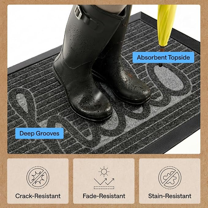 GORILLA GRIP 100% Waterproof All-Season WeatherMAX Doormat, US Designed Natural - Image 6
