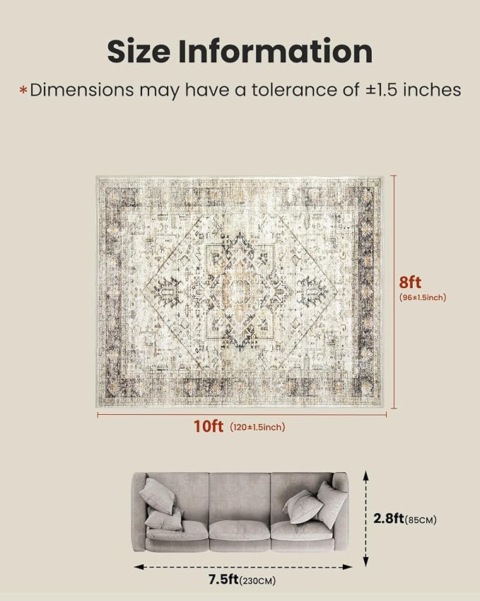 AMADA HOMEFURNISHING Washable Area Rug, Low-Profile Large Area Rug - Image 2
