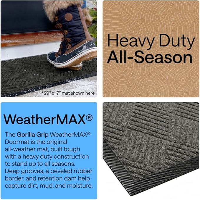GORILLA GRIP 100% Waterproof All-Season WeatherMAX Doormat, US Designed Natural - Image 4