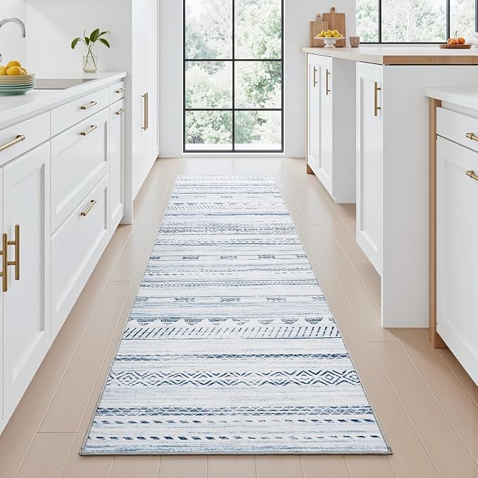 2x10 Runner Rug Machine Washable Non Slip Area Rug Distressed Neutral Moroccan - Image 3