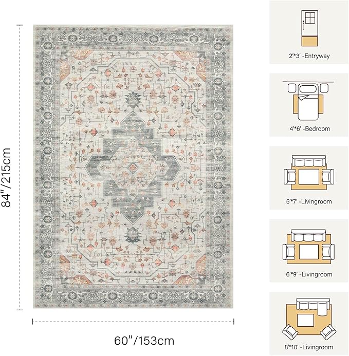 Rugxara 5X7 Taupe Washable Area Rug - Image 2