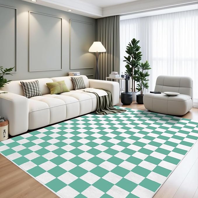 Terrug Green and White Checkered Rug - Image 2