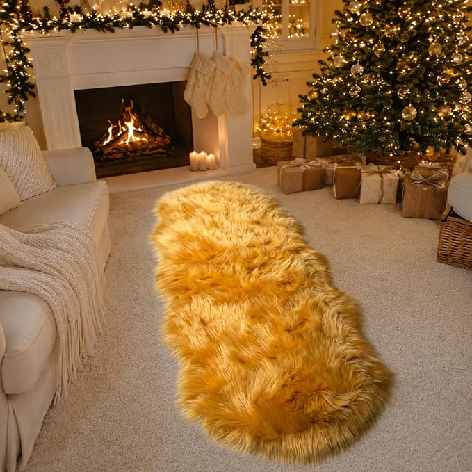 EasyJoy Faux Sheepskin Rug, Fluffy Faux Fur Rug, Ultra Soft Shag Area Rug - Image 5