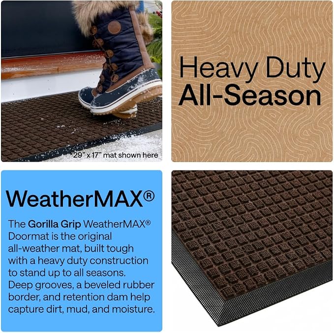 GORILLA GRIP 100% Waterproof All-Season WeatherMAX Doormat US Designed Natural - Image 3