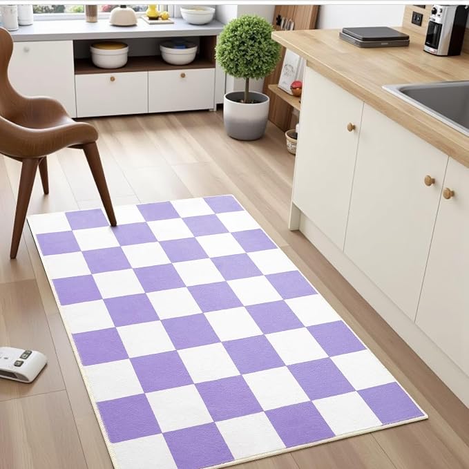 Terrug Purple and White Checkered Rug - Image 3