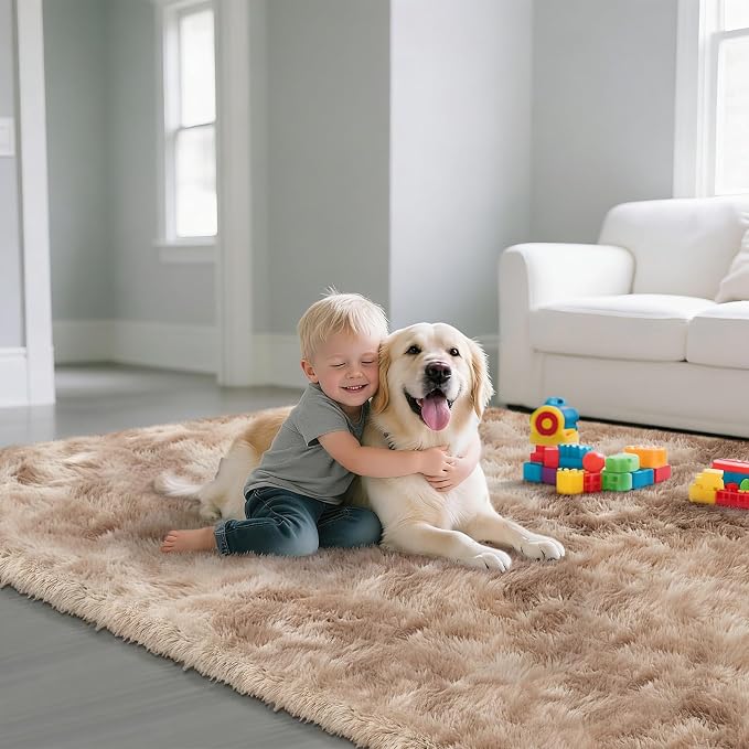 Fluffy Rug Shag Area Rug, Mottling Beige 3x5 Area Rugs - Image 3