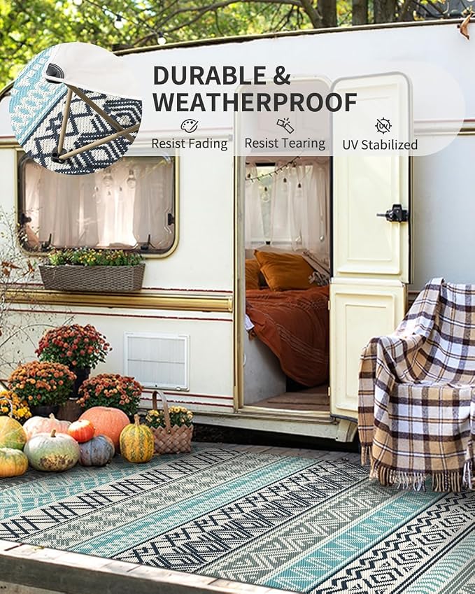 MontVoo Outdoor Rug Carpet Waterproof-Patio Rug Mat 9x12 Reversible RV Outdoor - Image 4