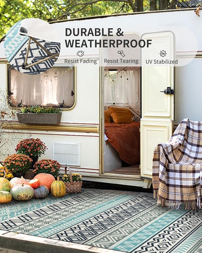MontVoo Outdoor Rug Carpet Waterproof-Patio Rug Mat 10x14 Reversible RV Outdoor - Image 4