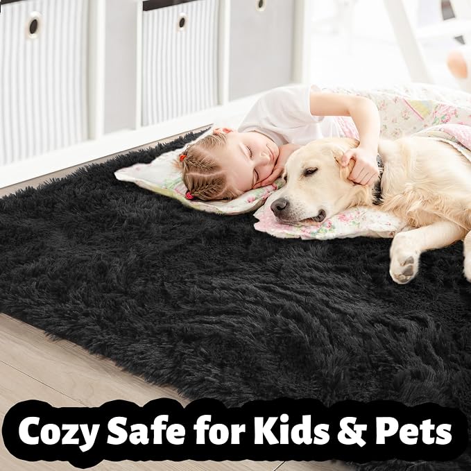 Amdrebio Black Rugs for Bedroom Living Room Decor Aesthetic, Fluffy Shag Furry - Image 6