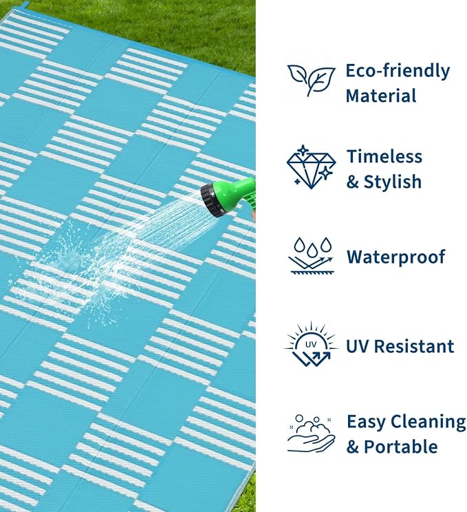 Garvee Waterproof Outdoor Rug 6x9, Checkered Foldable Plastic Straw Patio - Image 2