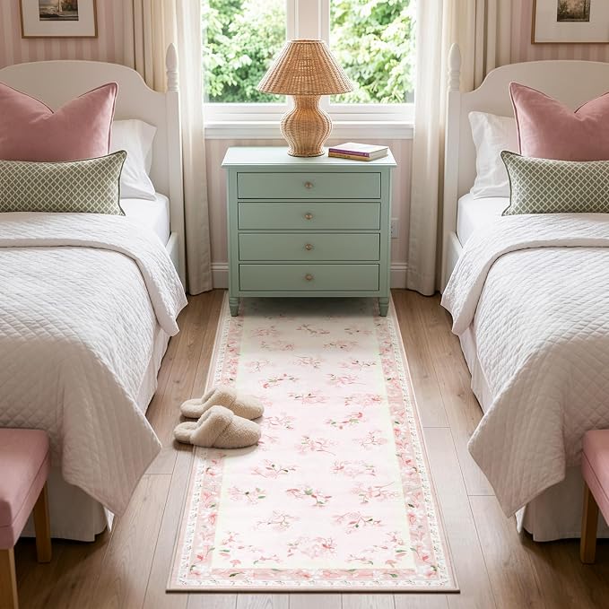 LIVEBOX Floral Girls Rugs for Bedroom, 2 x 6 Washable Nursery Runner Rug - Image 4
