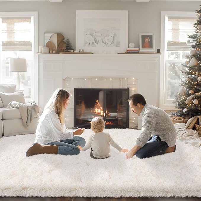 Mugorn 8x10 Area Rugs for Living Room, Large Fluffy Cream White Rugs for Bedroom - Image 2
