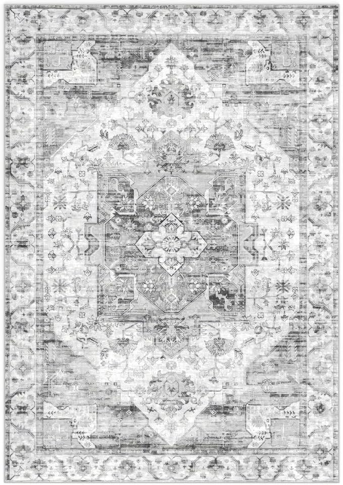 8x10 Area Rug for Living Room-Vintage Farmhouse Boho Floral Washable Stain - Image 7
