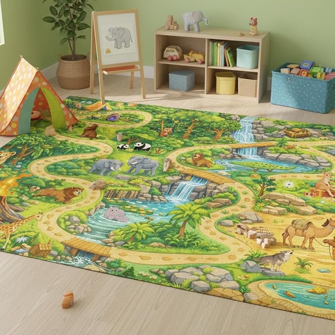 3x5ft Kids Animal Adventure Play Rug by Bildenly