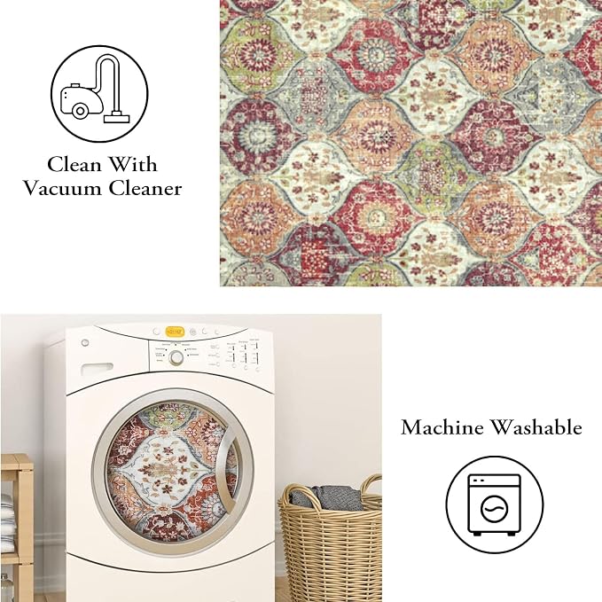 Lahome Moroccan Trellis Washable Round Rugs, Non-Slip Soft Round Rug 4ft - Image 6