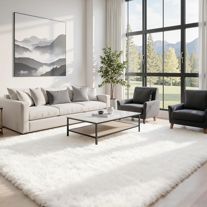 5x7 Area Rugs for Living Room: Ultra Soft Fluffy Shag White Rug for Bedroom - Image 4