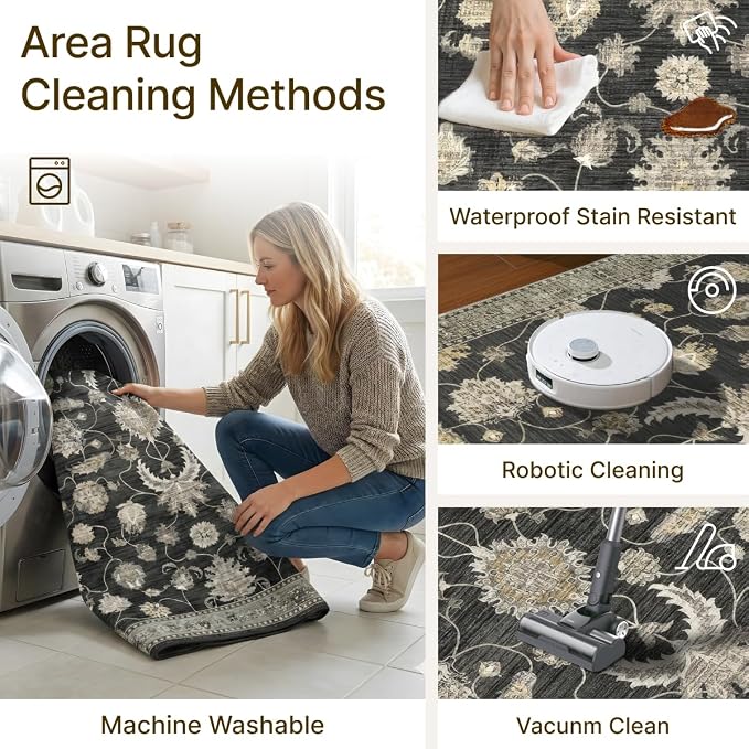 2x3 Rug for Entryway Hallway-Vintage Farmhouse Boho Floral Neutral Washable - Image 4