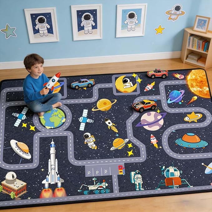 Outer Space Kid Rug, Boys Car Rug - Image 4