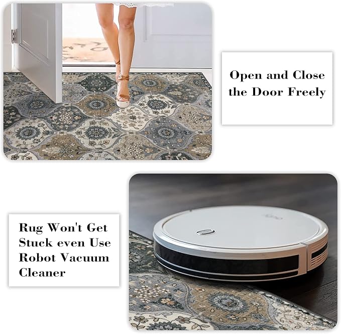 Lahome Moroccan Washable Round Rugs, Soft Vintage Round Rug 4ft, Distress - Image 7