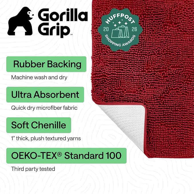 GORILLA GRIP Bath Rug Mat, Thick Soft Absorbent Chenille, Quick Dry Microfiber - Image 2