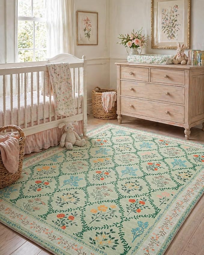 YIHOUSE Green Floral 5x7 Area Rugs - Image 2