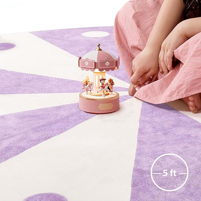jinchan 5ft Round Rug Lilac Purple Washable Fun Cute Playroom Mat Non Slip - Image 4