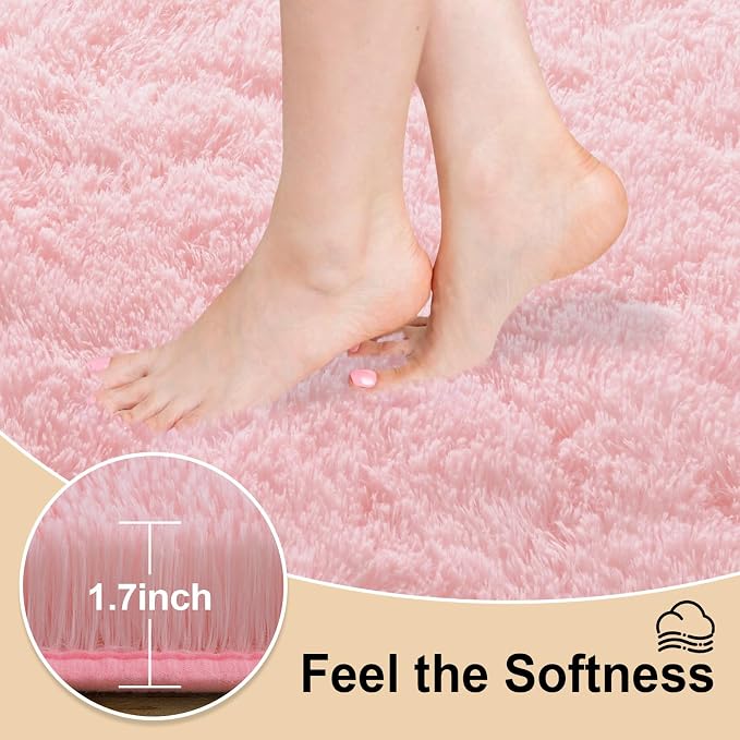 Mugorn Pink Fluffy Soft Rugs for Girls Bedroom, 6x9 Ft Large Shaggy Area Rugs - Image 3