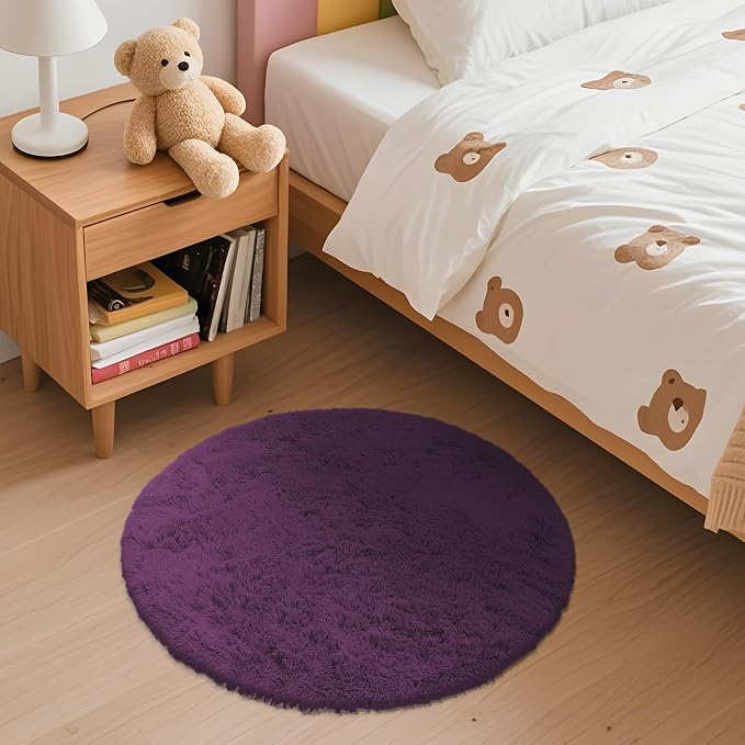 OLANLY Dark Purple Round Rugs for Bedroom - Image 3