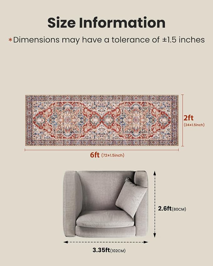 AMADA HOMEFURNISHING 2x6 Washable Runner Rug, Low-Profile Kitchen Rugs - Image 2