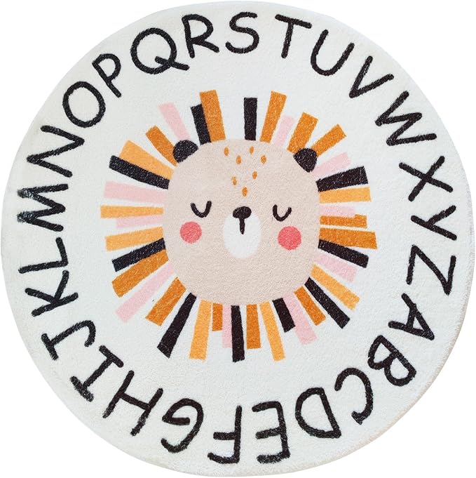 Poowe ABC Lion Kids Room Rug, 47.2" Round Washable Area Rugs - Image 2