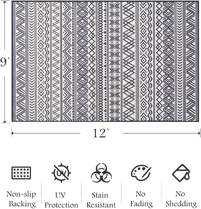 Outdoor Rug Carpet 9X12 ft, Flatweave Textured Outdoor Patio Rug Non Slip - Image 2