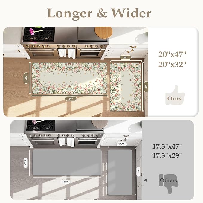 KIMODE Kitchen Mats for Floor Anti Fatigue, Flower Butterfly Kitchen Rugs Sets - Image 2