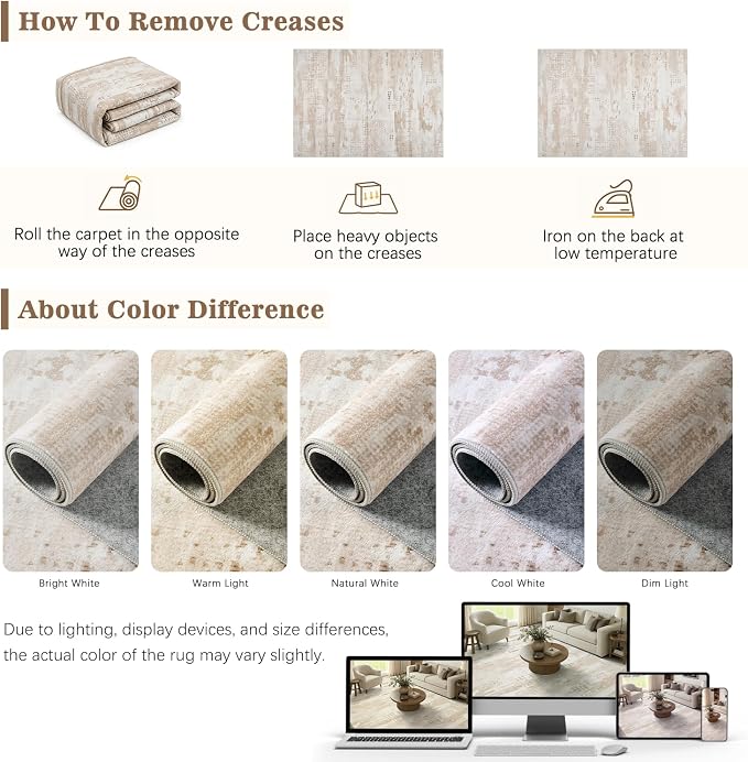 DCX Abstract Area Rug 9x12, Washable Beige Brown Modern Rug - Image 7