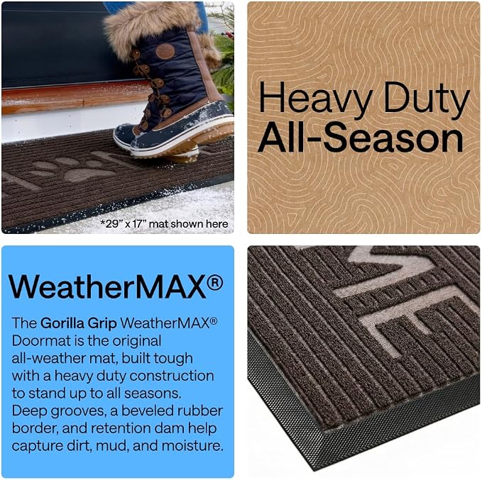 GORILLA GRIP 100% Waterproof All-Season WeatherMAX Doormat US Designed Natural - Image 3
