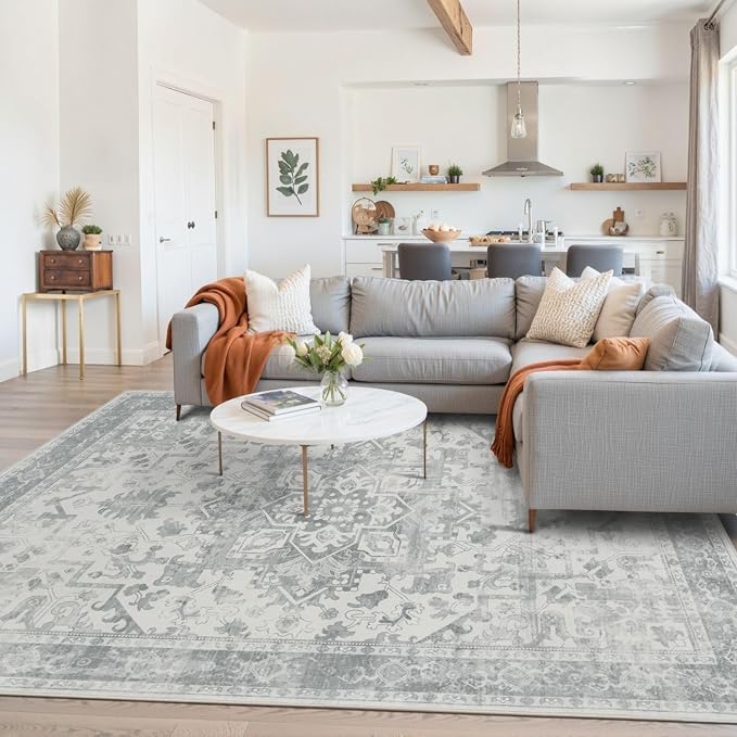 Rugxara 5X7 Washable Area Rug for Living Room, Neutral Vintage Large Boho Rugs - Image 3