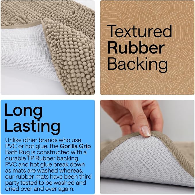 GORILLA GRIP Plush Absorbent Shaggy Chenille Bath Rug Mat - Image 4