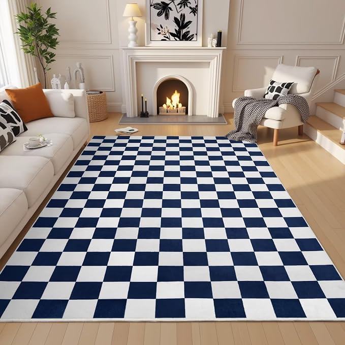 Terrug Navy and White Checkered Rug - Image 3