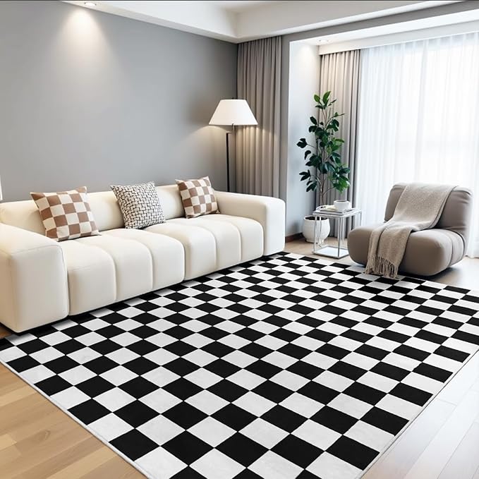 Terrug Black and White Checkered Rug - Image 2
