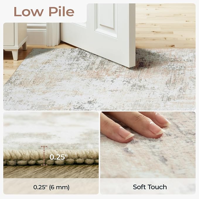 8x10 Rugs for Living Room, Neutral Large Abstract Area Rug, Non-Slip Machine - Image 3