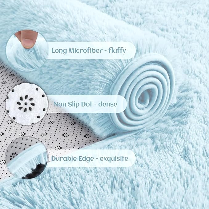 YJ.GWL Runner Rugs for Hallway, 2x4 Washable Small Light Blue Bedside Rugs for - Image 5